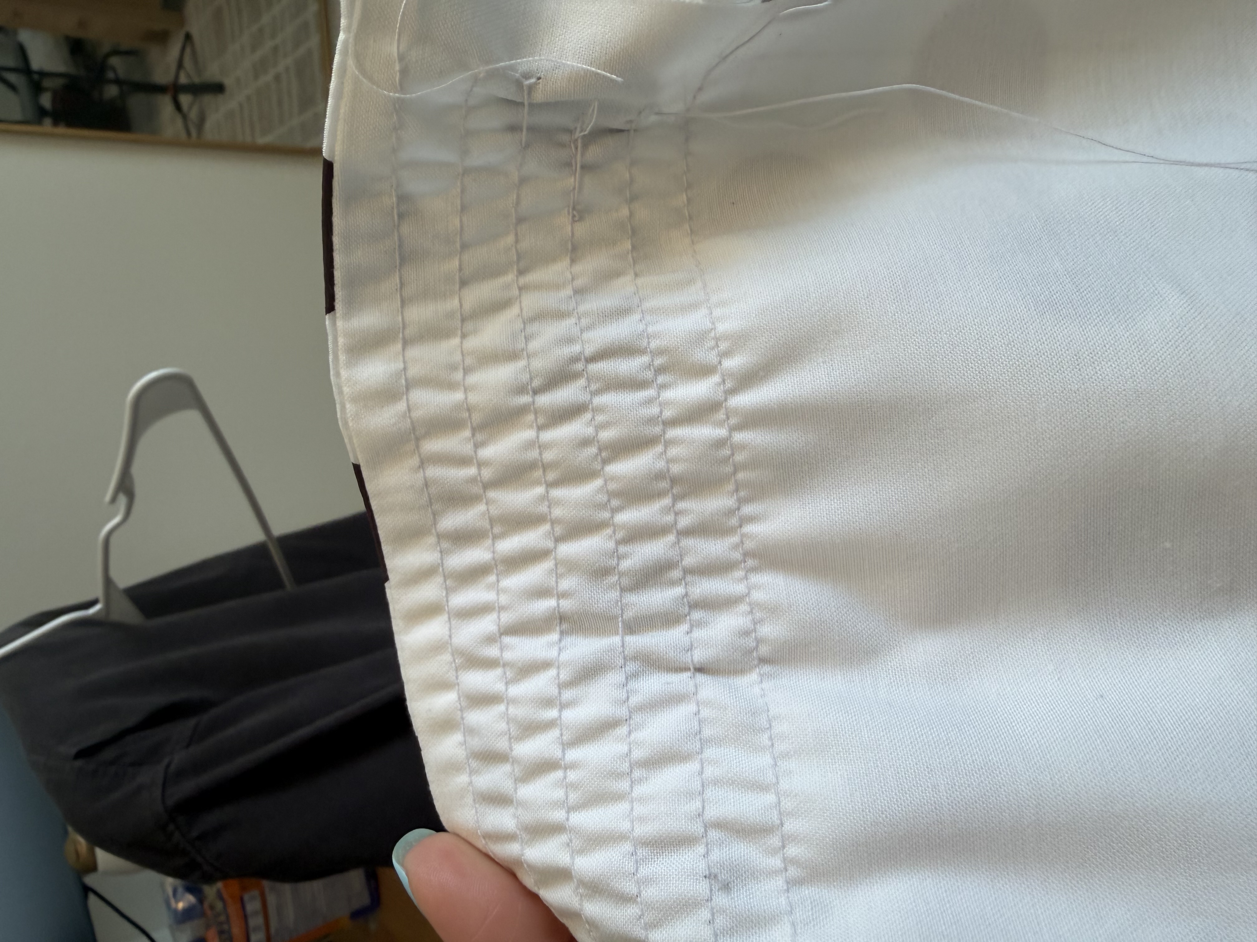 First elastic thread shirring attempt that did not gather as much as the pattern called for